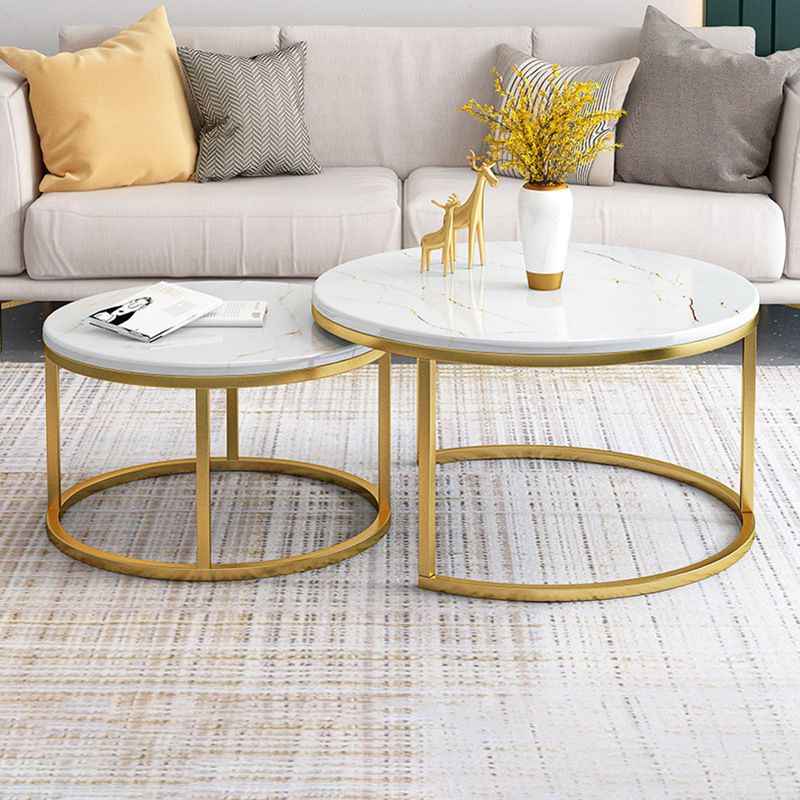 Glam Marble Top Nesting Coffee Table Set with Round Top and Iron Base
