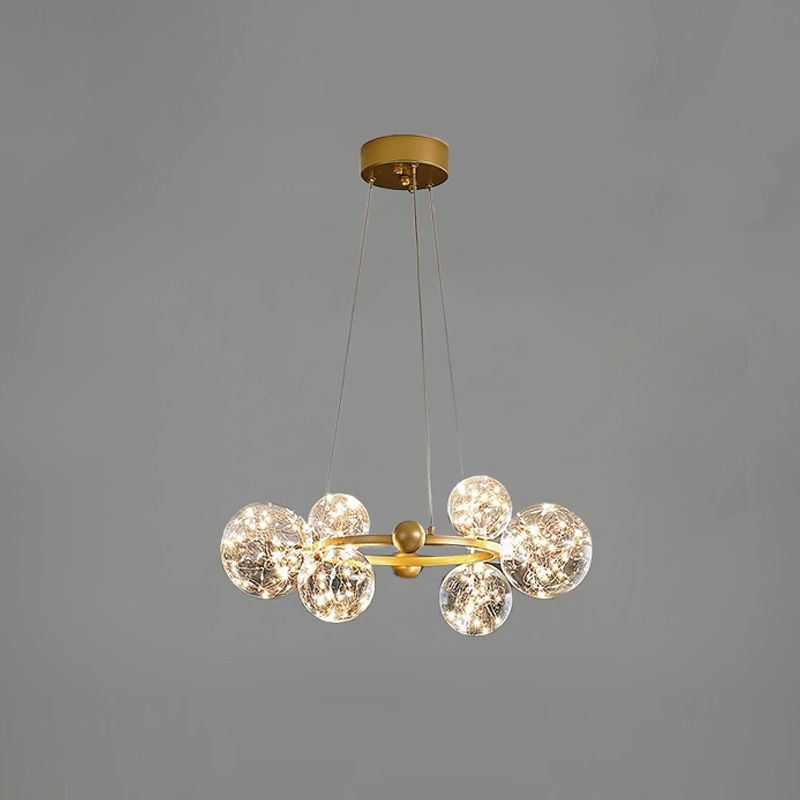 Simple Led Chandelier Light Multi Head Pendant Light with Glass Shade for Living Room