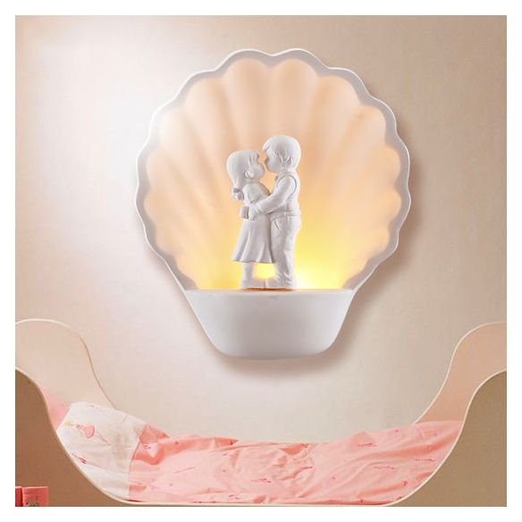 White Couple Wall Light with Shell Romantic
Plaster Sconce Lighting in White for Study Room