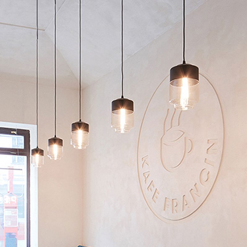 5 "/ 7" / 8 "de large tambour / cylindre / pot transparent en verre transparent pendant moderne 1 clair de suspension blanche / noir clair