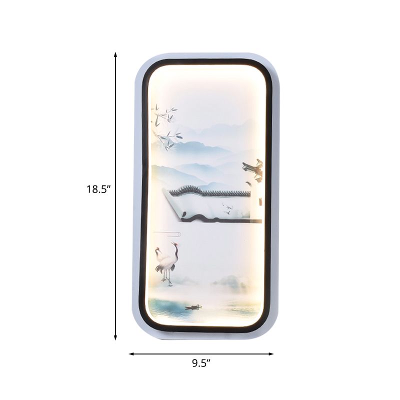 Éclairage mural mural à LED de salon Asie Asie Noire-blanc avec peinture de paysage teinte en tissu