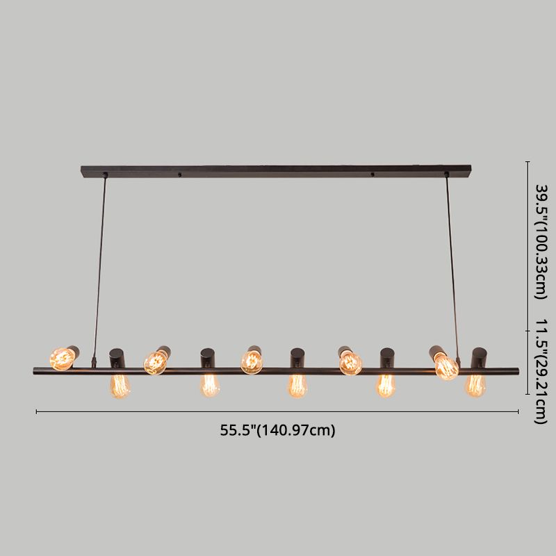 Multi Lights Bare Bulb Island Light Black Industrial Metal Cafe Shop Island Lamp