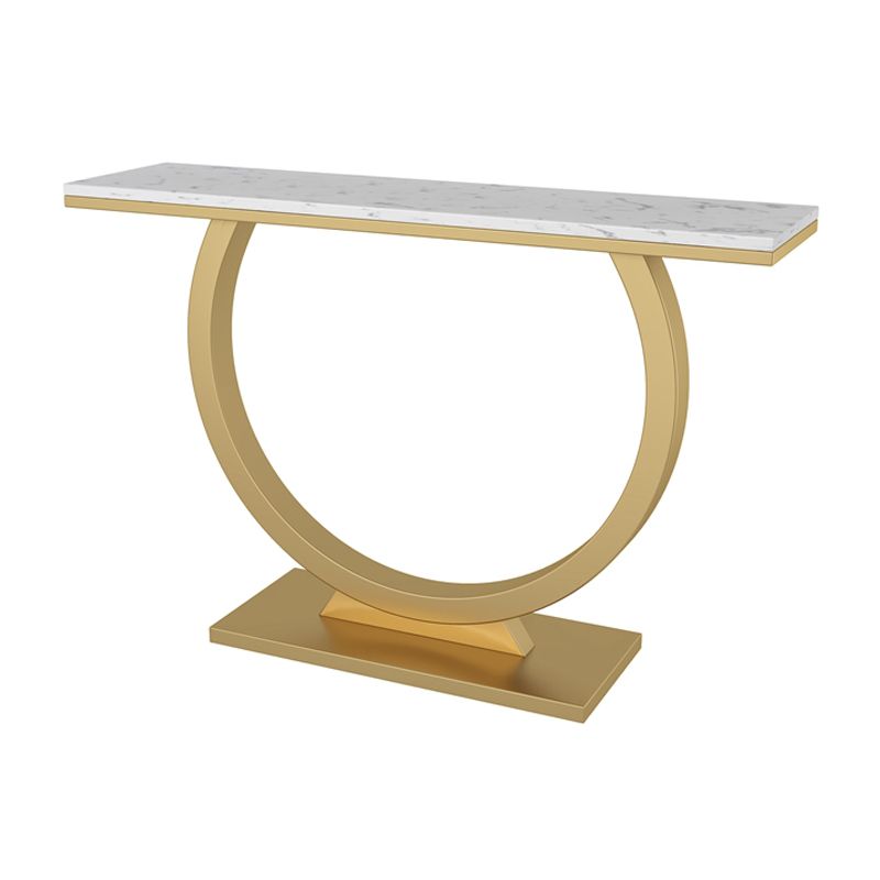 Glam Style Accent Table with Pedestal Base and Marble Rectangle Top