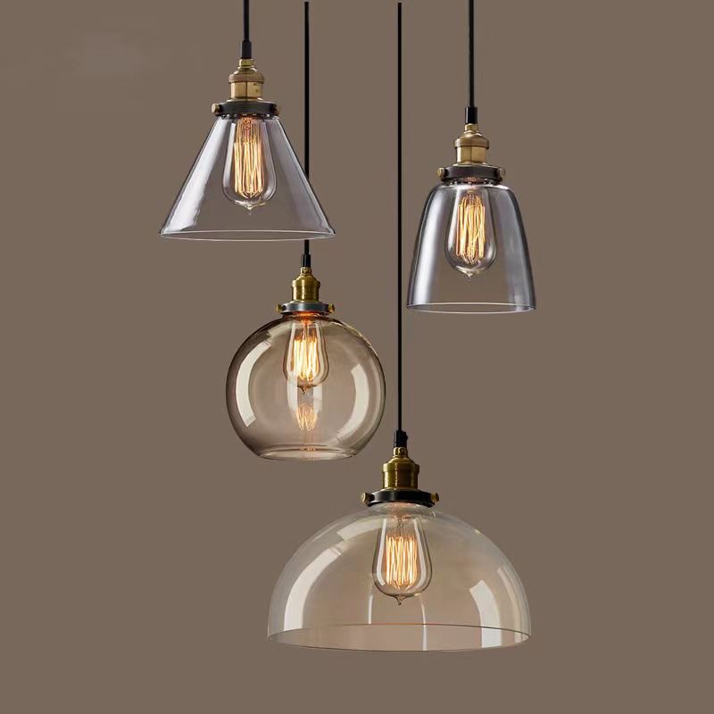 Industrial Vintage Geometric Pendant Light Electroplate Iron Hanging Lamp with Glass Shade