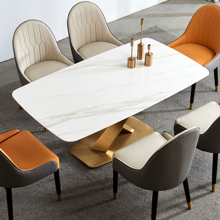Glam Sintered Stone Top Standard Dining Table Rectangle Shape Dining Table for Kitchen