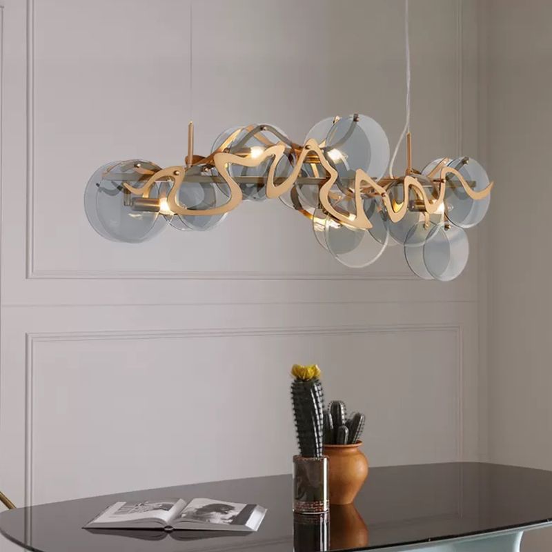 7-Light Unique Shaped Island Light Fixtures Modernism Glass Island Pendant Lights
