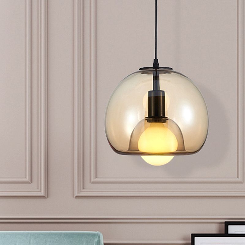 Colgante de suspensión de domo Contemporáneo Amber/Smoke Glass 1 Lámpara de lámpara colgante negra ligera para dormitorio