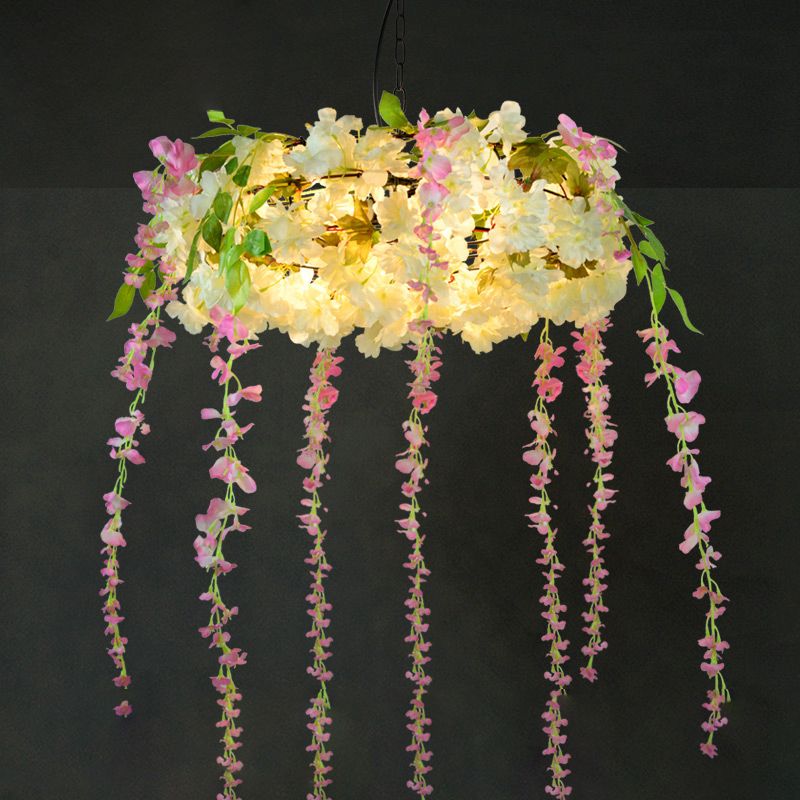 Antique Shaded Pendant Light 1-Light Metallic Hanging Light Fixture with Artificial Plant for Restaurant