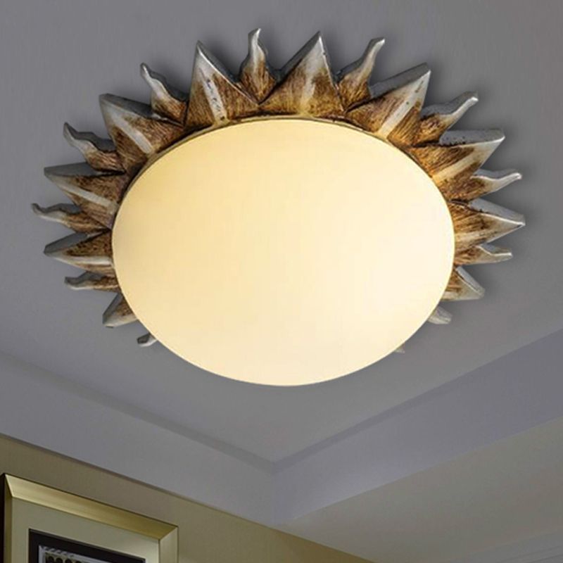 1/3 Lights Sunburst Flush Light Fixture Traditional White Glass Ceiling Mount for Dining Room, 9"/15" Wide