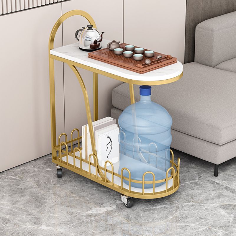 Contemporary Marble Top End Slide Table Geometric 4 Legs Side Table