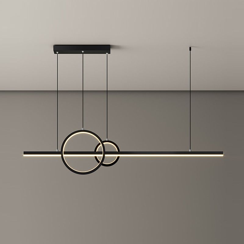 Dark Black Linear Kitchen Island Fixture Metal LED Ceiling Pendant Lighting