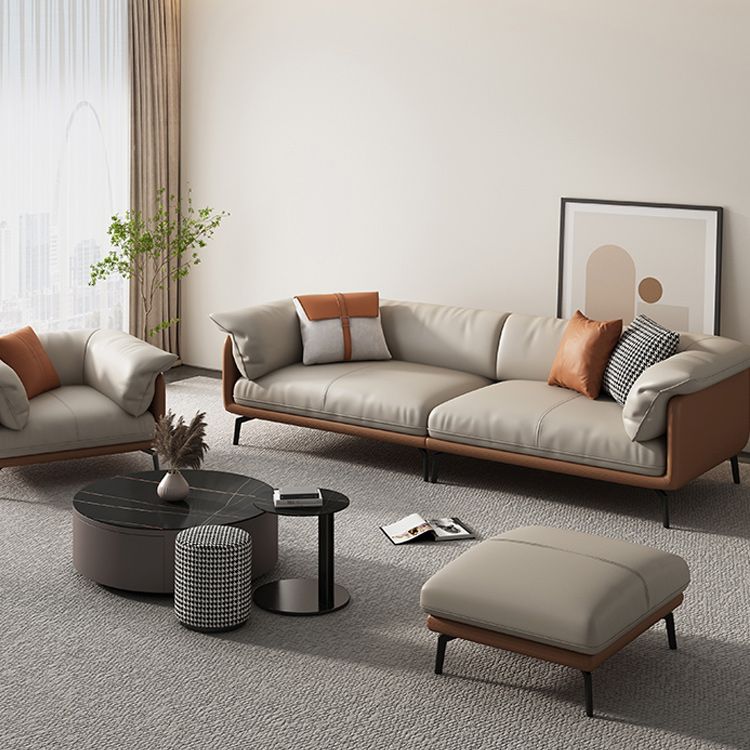 Contemporary 32.67" Tall Genuine Leather Pillow Top Arm Sofa