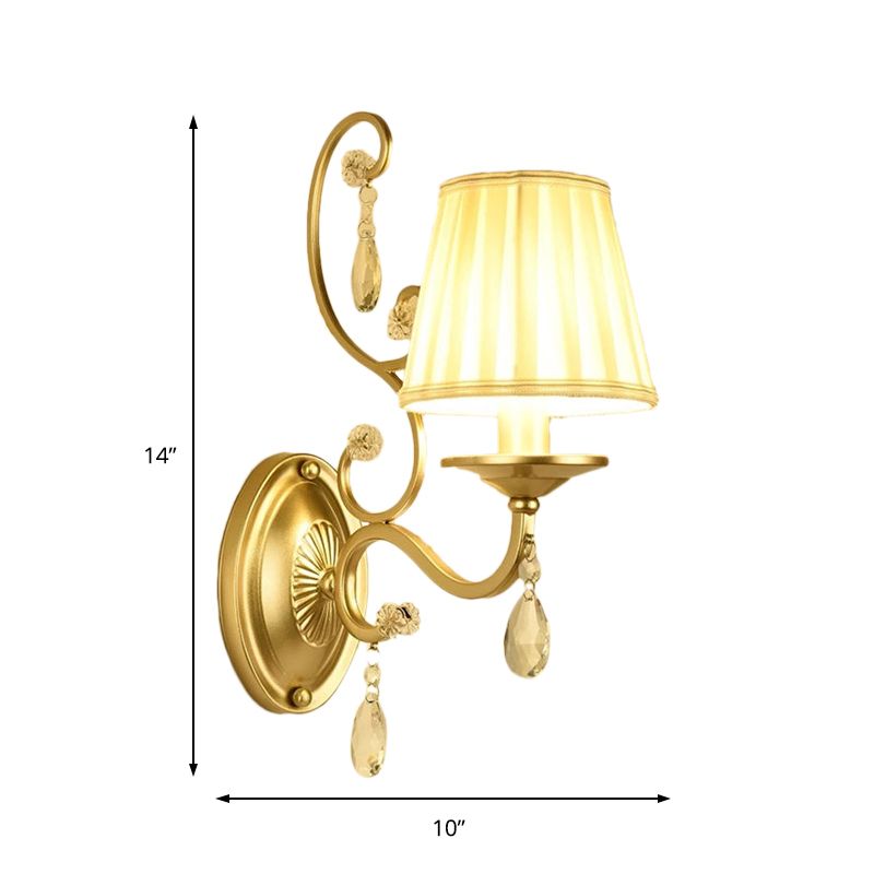 Curved Arm Sconce Light Contemporary Crystal 1/2-Light Wall Mount Lighting with/without Shade in Brass