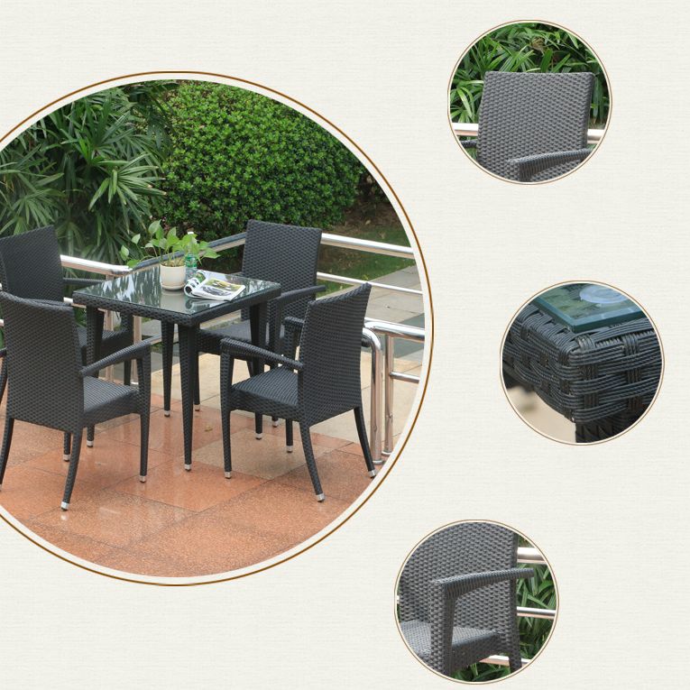 Modern Style Wicker Dining Set Wood Square 1/5 Pieces Dining Set