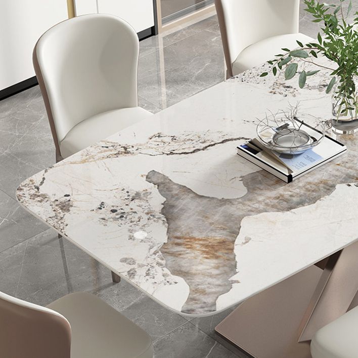 Stone Top Dining Table Rectangle Modern Table with Pedestal Base