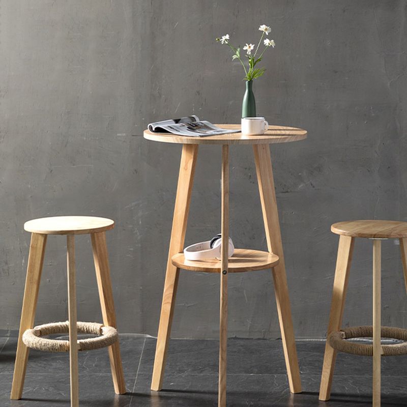 Contemporary Round Bar Dining Table Wood Bar Height Table with Shelves