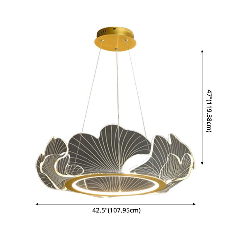 Acrylic Leaf LED Chandelier Light Simplicity Gold Finish Pendant Light for Dining Room