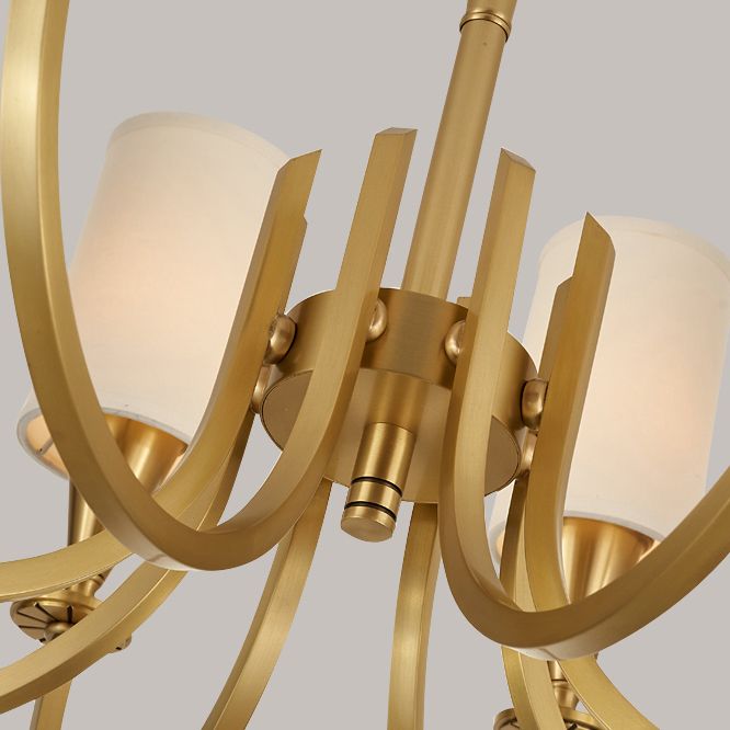 American Rustic Style Copper Chandelier Multi-lights Cylindrical Fabric Shade Hanging Light in Gold
