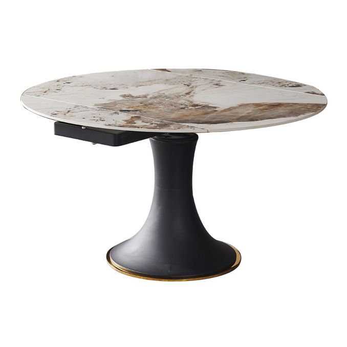 Mesa de comedor de piedra sinterizada de lujo con base de metal negro