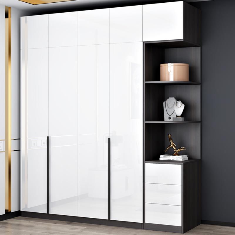 White Wooden Wardrobe Modern Cloth Rod Included Wardrobe Closet for Home