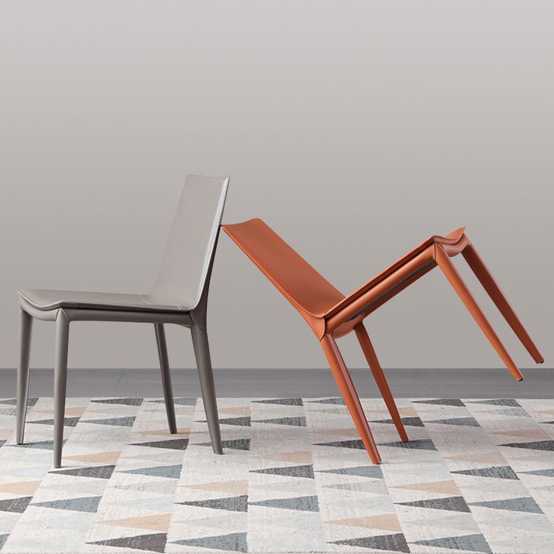Contemporary Metal Dining Room Chair Armless Leather Dining Chair for Home Use