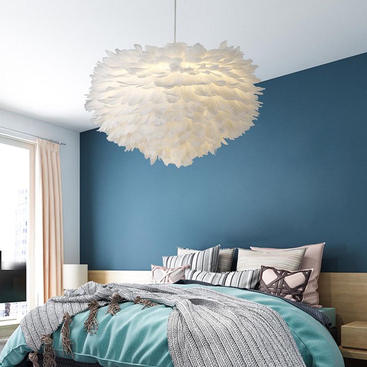 Art Deco Feather Pendant Light Fixtures Modern Creative Globe Hanging Ceiling Light for Bedroom