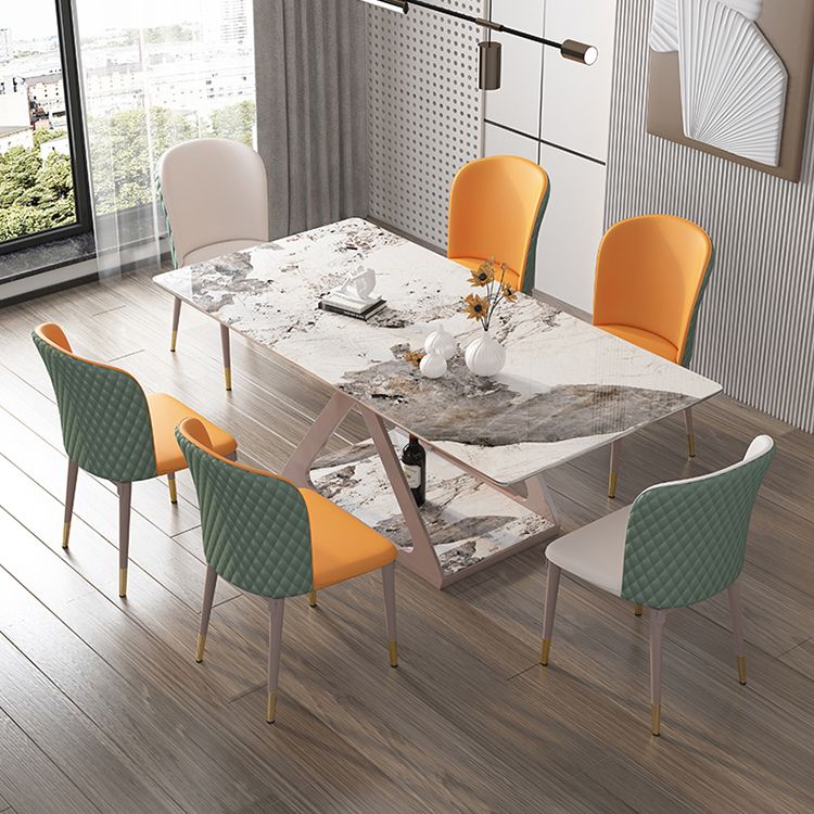 Leather Dining Side Chair Scandinavian Style Armless Solid Back Chairs