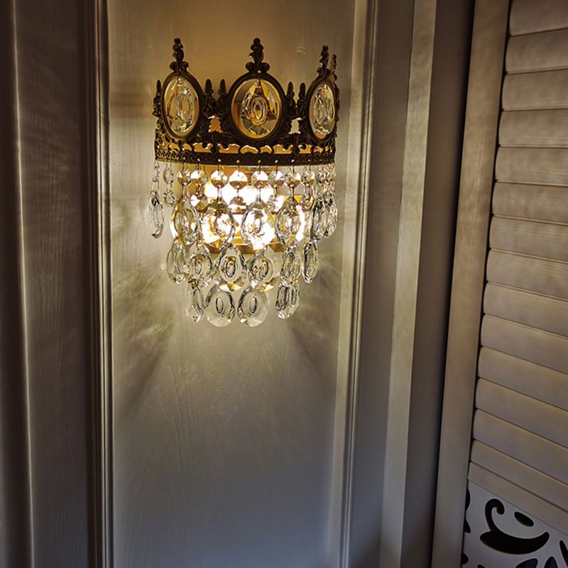 Contemporary Style Crown Wall Sconce Light Simplicity Wall Lamp with Crystal Shade