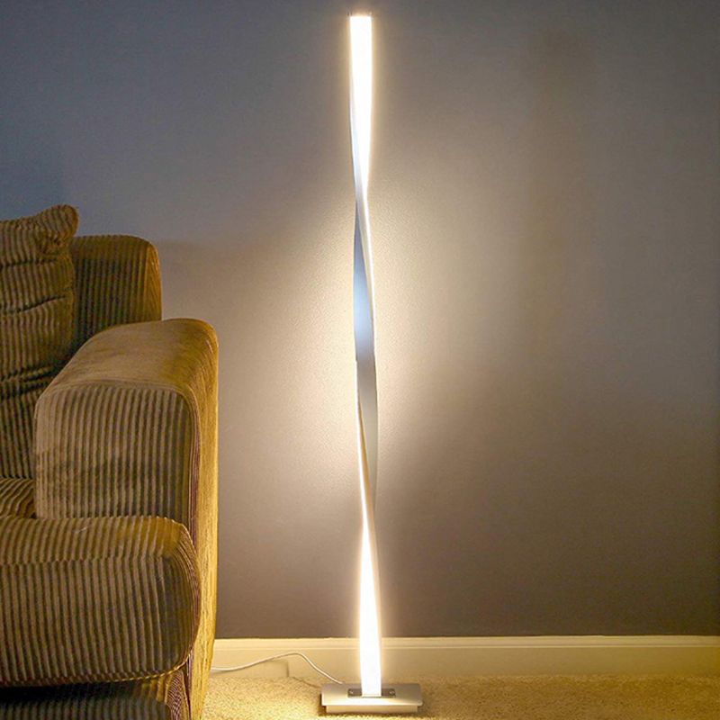 Metallic Spiral Line Bodes Leselampe Minimalist Schwarz/Silber LED Stand Up Lighting in warm/weiß/natürliches Licht