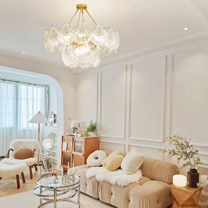 Modern Metal Ceiling Light Geometric Shape Hanging Lamp with Shell Shade for Living Room