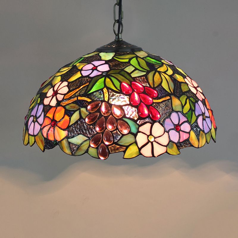 Tiffany-Style Dome Ceiling Light 1-Light Stained Glass Hanging Pendant Light for Restaurant