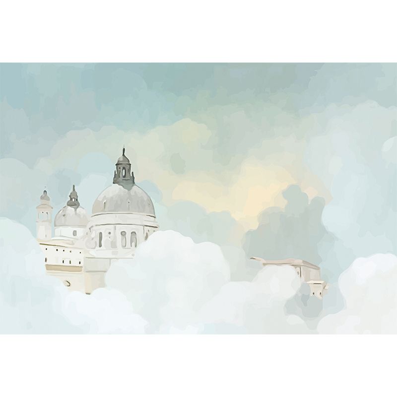 Whole Houses Drawing Mural Childrens Art Cute Architecture Wall Covering in Pastel Color