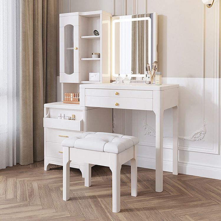 Wooden Vanity Makeup Dressing Table Stool Set with Mirror Vanity Desk