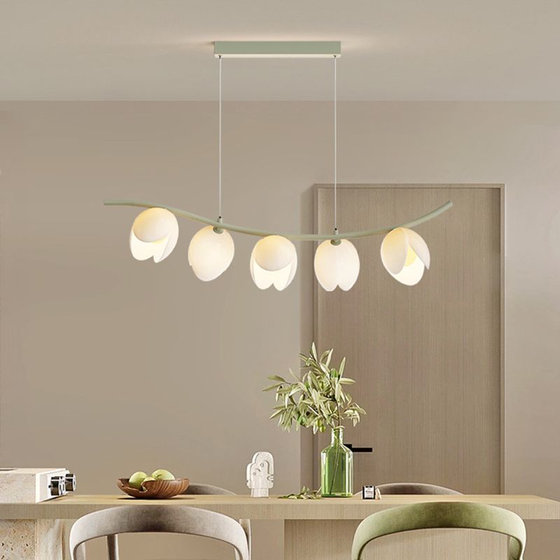 5-Light Green/White Finish Modernism Shaded Statement Kitchen Island Light