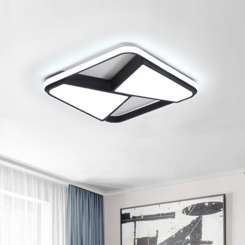 LED Squared Ceiling Mounted Light Nordic Style Black/White Acrylic Flush Pendant Light in Warm/White Lighting