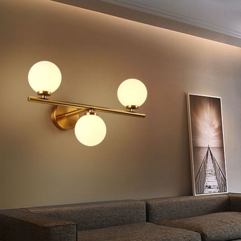 Ball Sconce Lighting Postmodern Opal Glass Corridor Wall Mounted Light Fixture in Brass