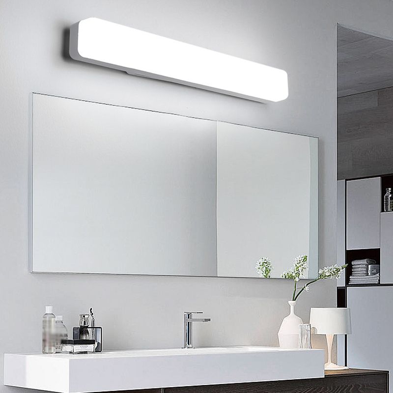 Linear Shape Metal Wall Sconce Modern 1 Light Mirror Wall Mount Light Fixture in White