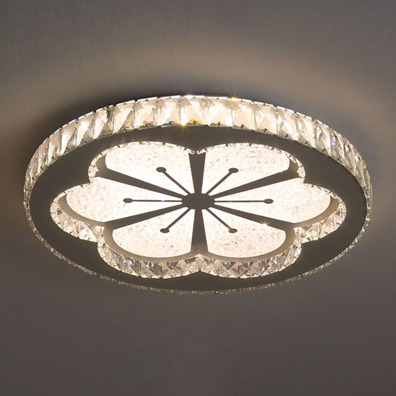 Chambre ronde Flush Ceiling Light Crystal LED Contemporary DEL Flush Mount Lighting Fixture in Stainless-Steel