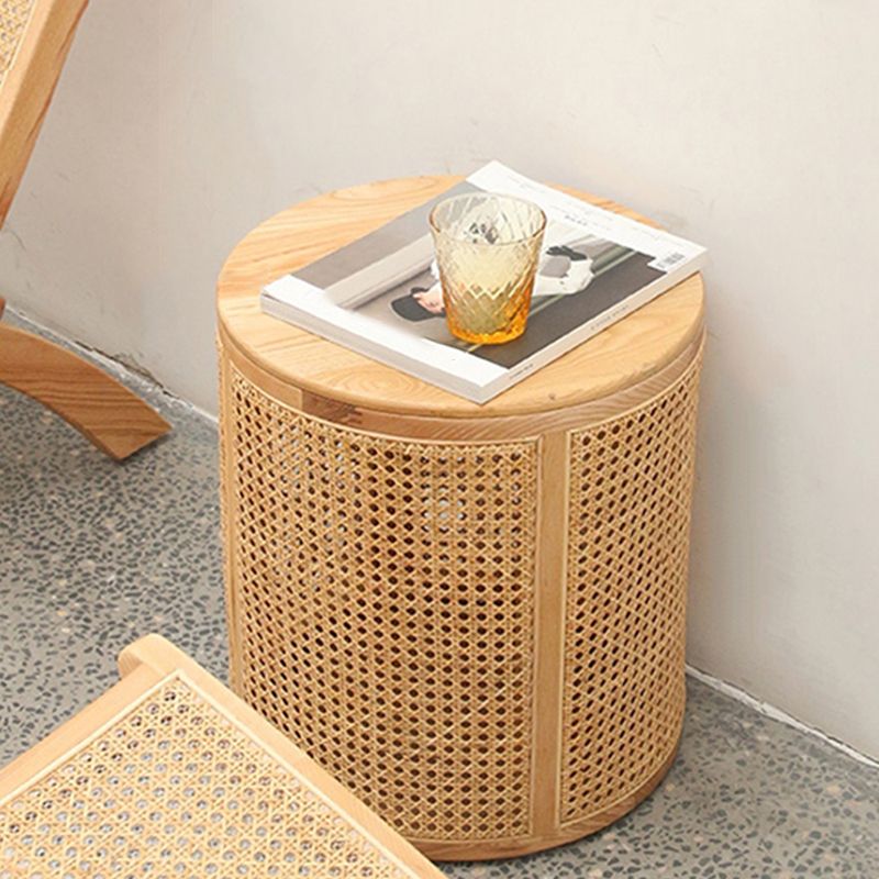 17.71 inch Tall Drum Side Table Rattan Side End Table with Storage