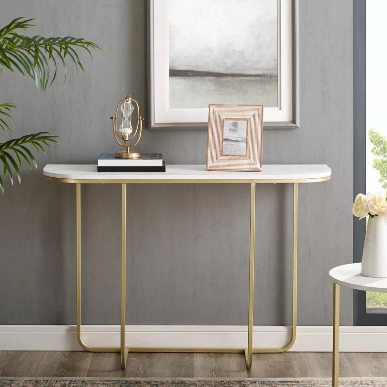 Marble Half Moon Console Table Modern 1-shelf Accent Table for Hall