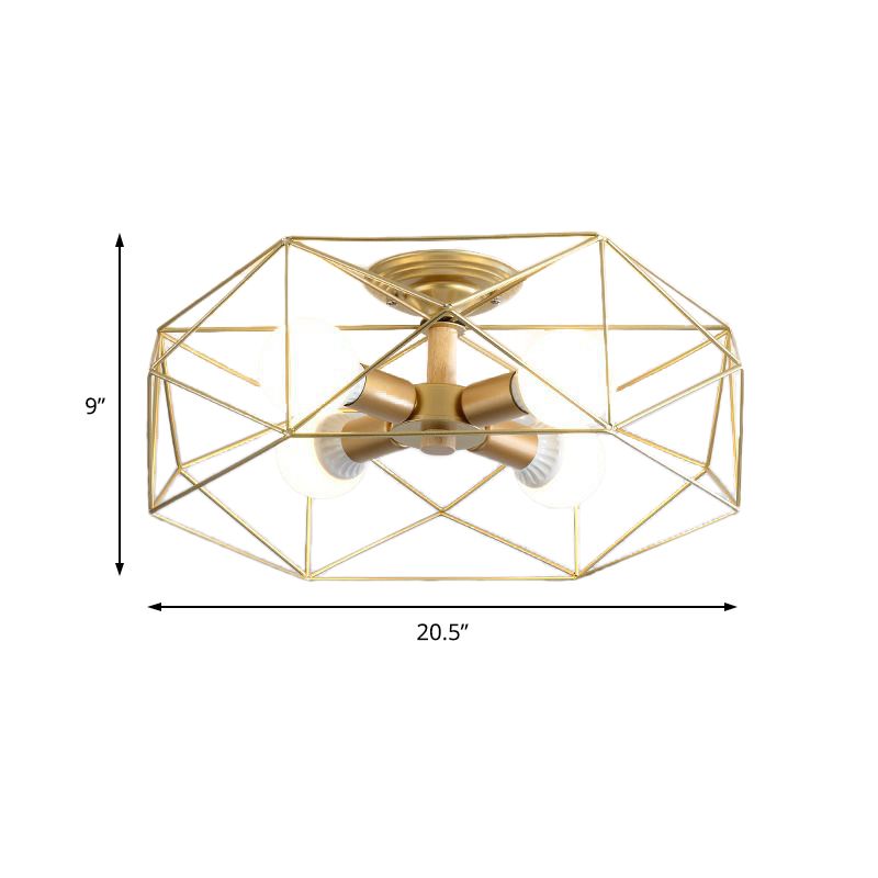 Geometric Opal Glass Semi Flush Industrial 3/4/5 Lights Bedroom Light Fixture in Gold