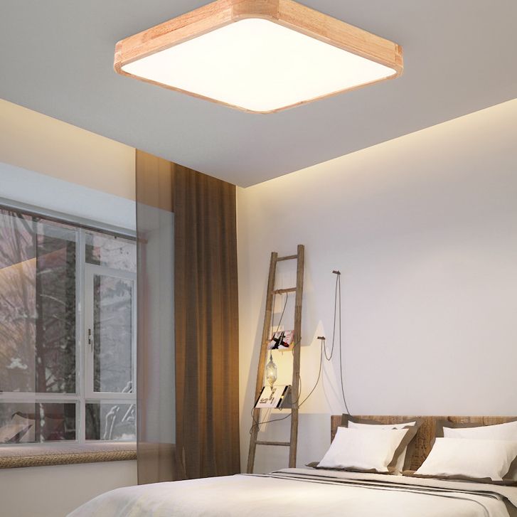 Geometric LED Ceiling Lamp Modern Wood 1 Light Flush Mount for Bedroom Study