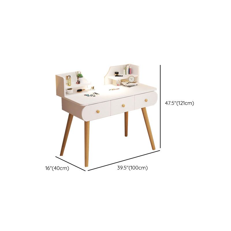 Contemporary White Vanity Dressing Table with Mirror in Solid Wood