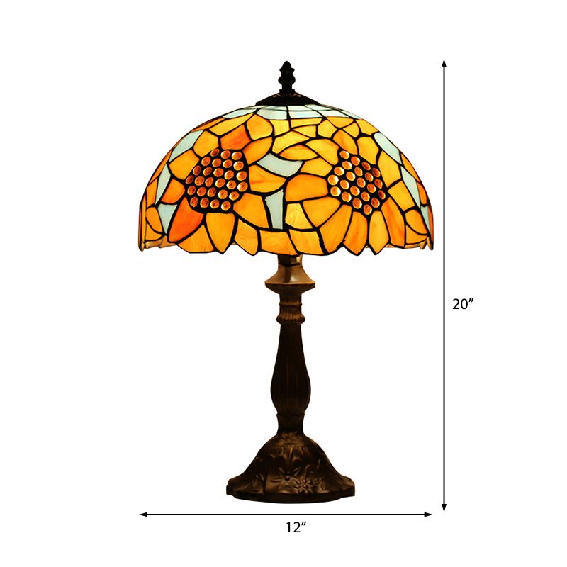 18 Inch Rustic Sunflower Desk Light with Switch/No Switch Stained Glass 1 Head Orange Desk Lamp for Study Room