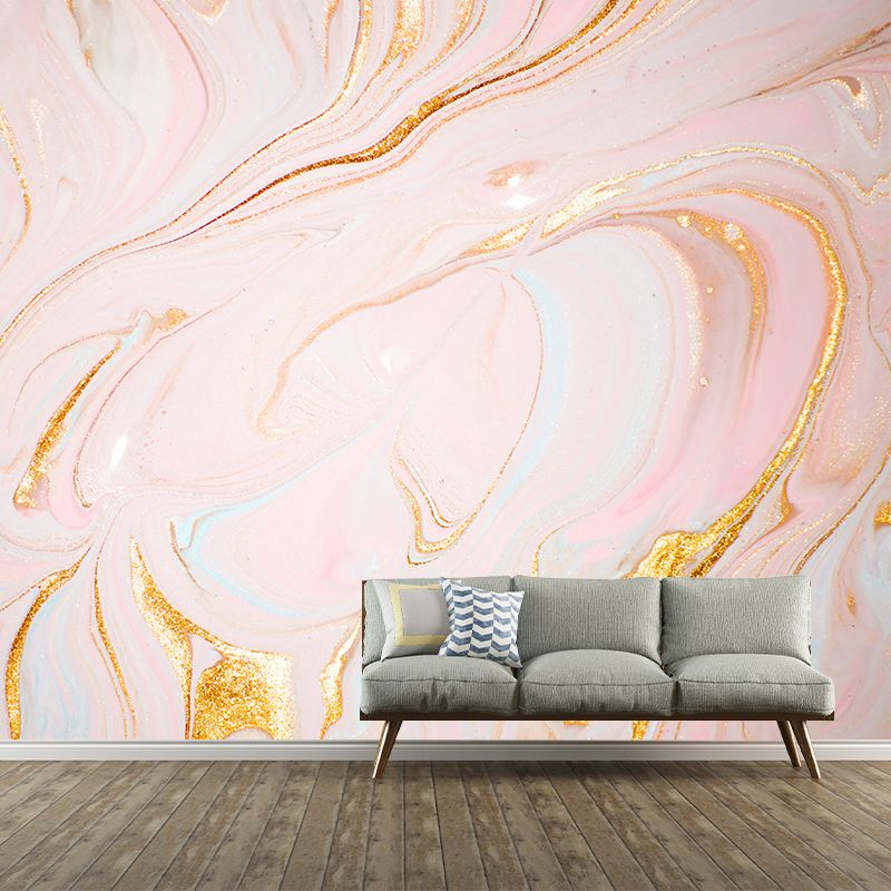 Non-Woven Large Pink Mural Modernist Wave Print Wall Decoration, Customized Size