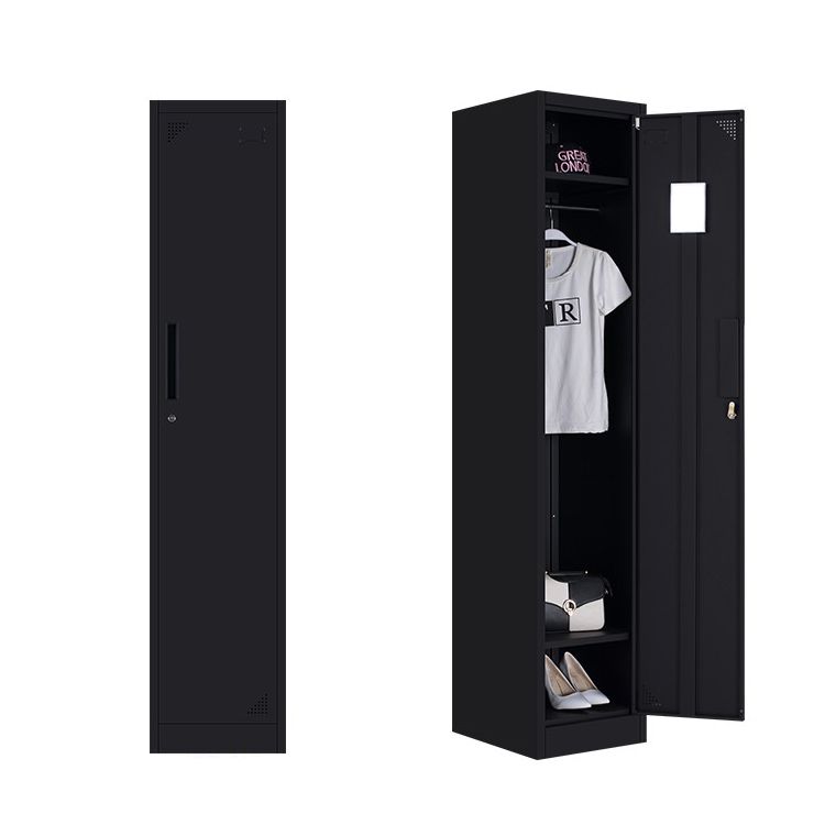 Black Steel Wardrobe with Hinged Door Industrial Storage Cabinet for Bathroom