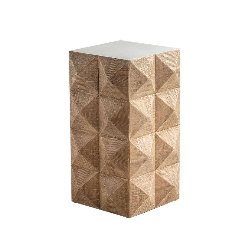 Sqaure Pine Drum Side Table Rustic Natural 14.37" Wide End Table