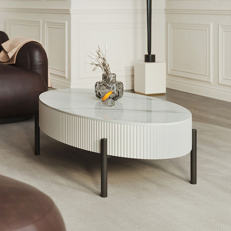 Glam Coffee Cocktail Table with Storage Drawer and 4 Iron Legs