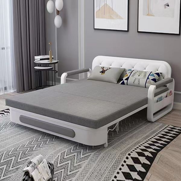 33.46" Wide Futon Sofa Bed with Upholstered Foldable Linen Contemporary Gray