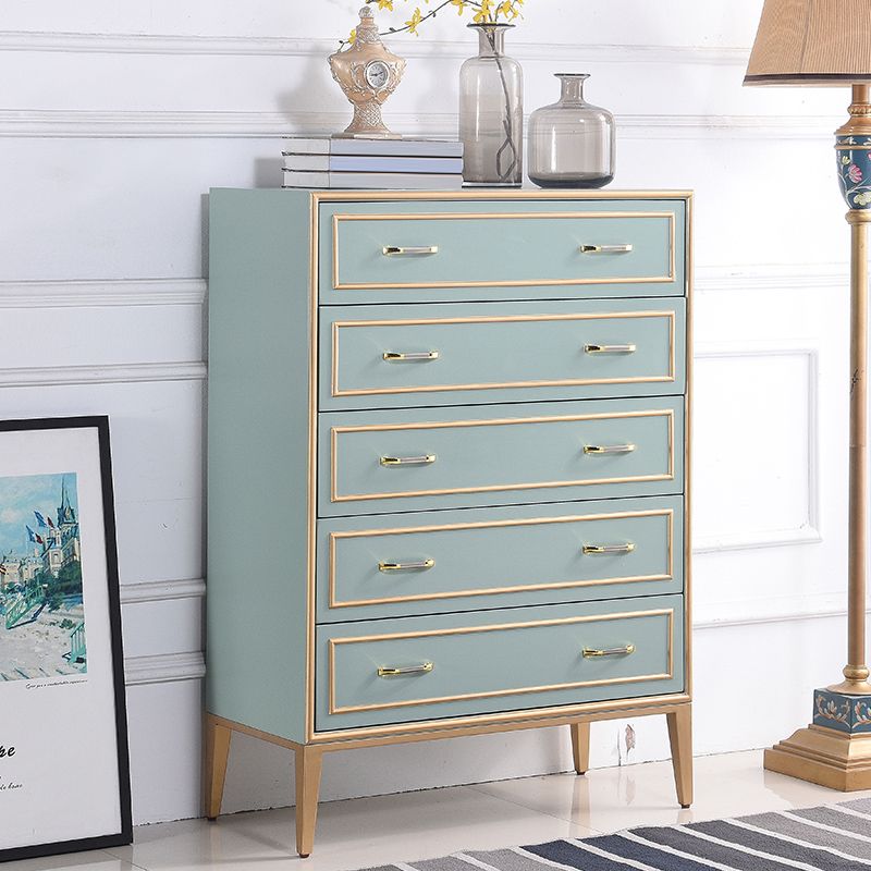 Mid-century Modern Wooden Chest in Blue Rectangle Accent Chest with Drawers